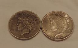 (2) Peace Silver Dollars