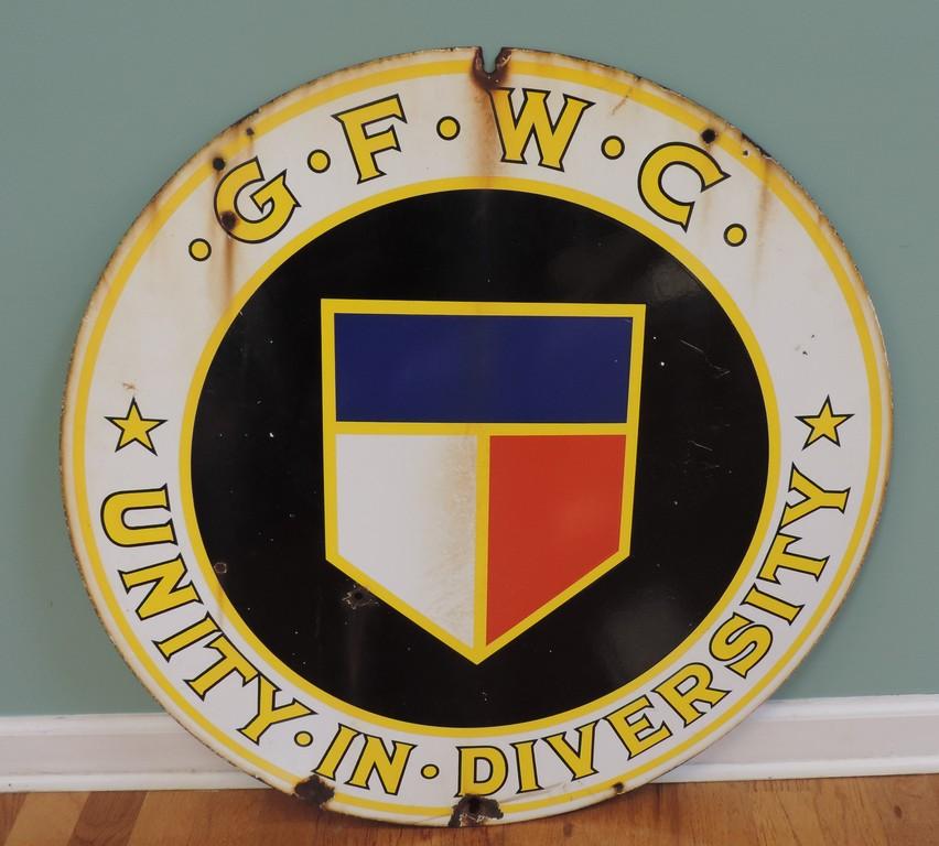 Antique Porcelain GFWC Unity and Diversity Round Sign