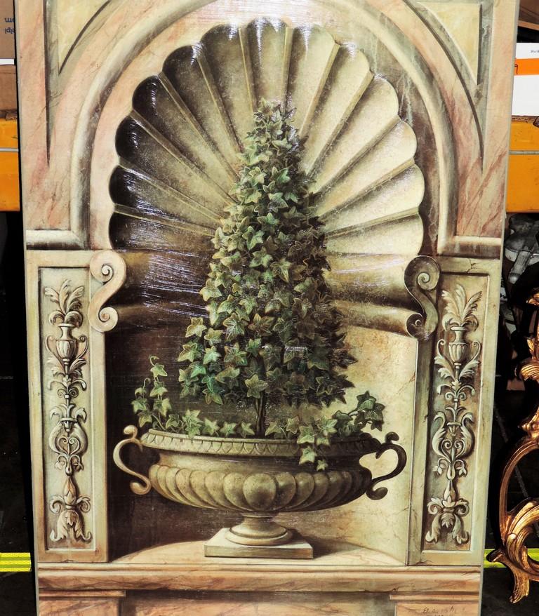 Signed Oil On Canvas Painting Of Topiary