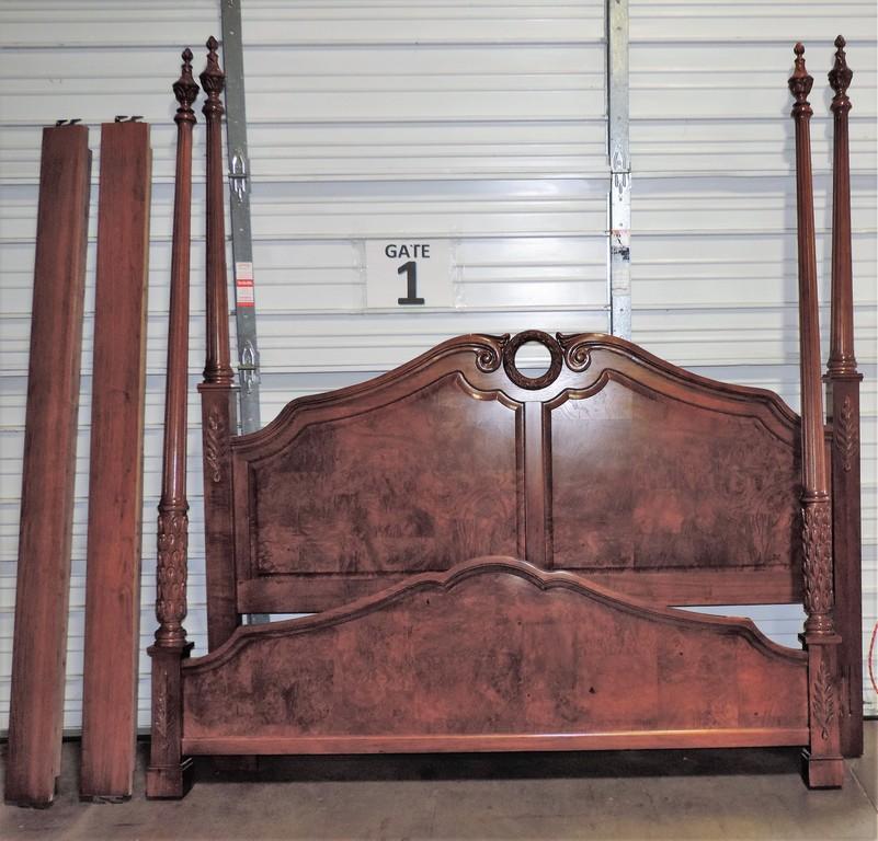 Beautiful Burl And Walnut King-Sized Poster Bed