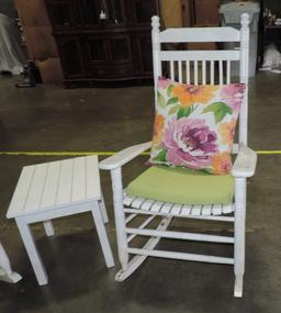 Pair Of Cracker Barrel White Porch Rockers With Matching Side Table