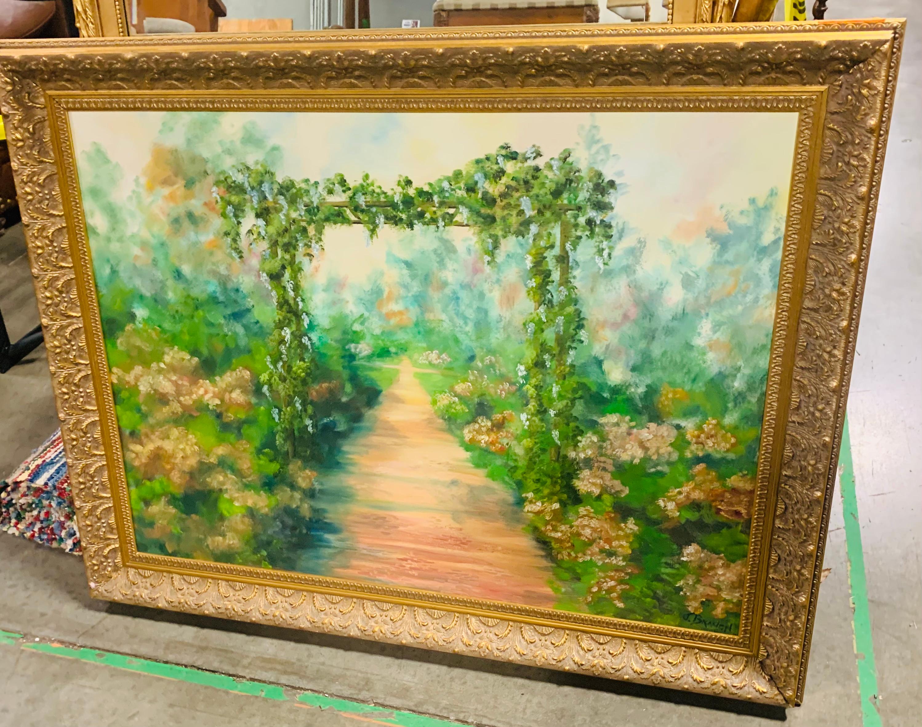 Signed J. Branch Oil On Canvas Garden Scene