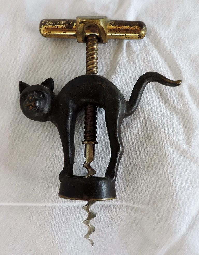 Scarce German Bronze Stretched Black Cat Corkscrew