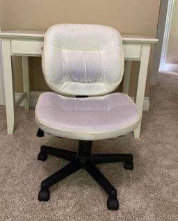 White Two Drawer Desk and Adjustable Rolling Office Chair