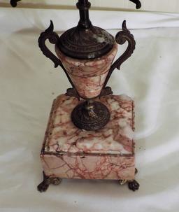 Victorian Brass and Pink Marble Candelabras