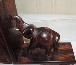 Carved Wooden Elephant Book Ends