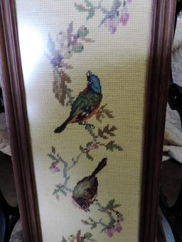 Framed Needlework Of Birds On Branches