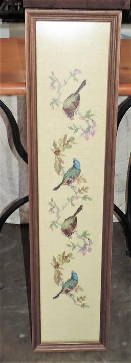 Framed Needlework Of Birds On Branches