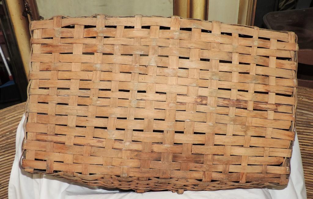 Antique Primitive Oak Hand-Woven Basket