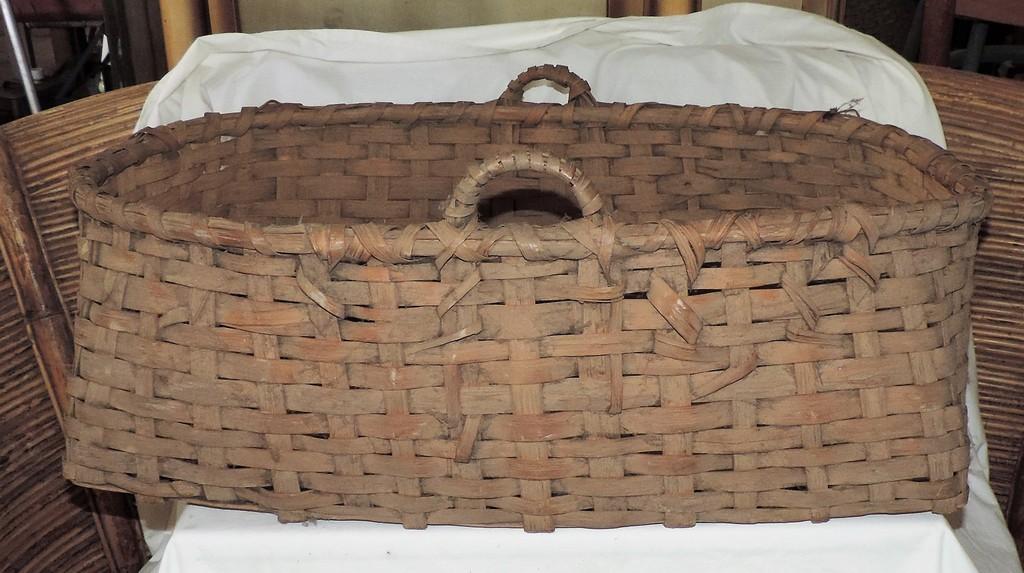 Antique Primitive Oak Hand-Woven Basket