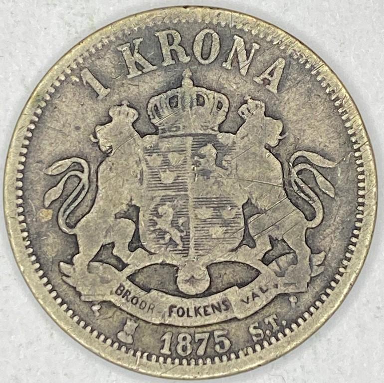 1875 Sweden Silver 1 Krona