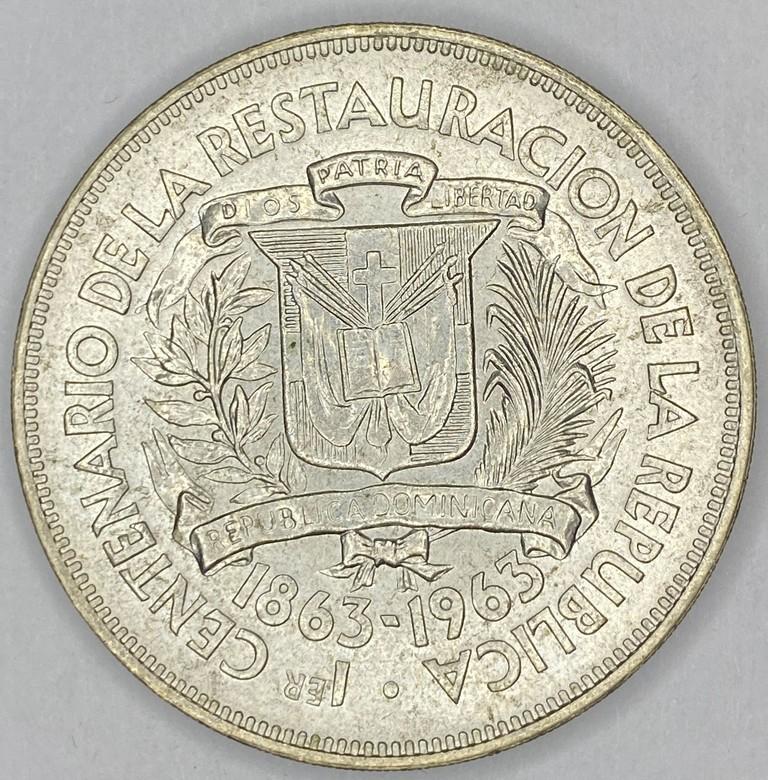1963 Dominican Republic Silver Peso UNC