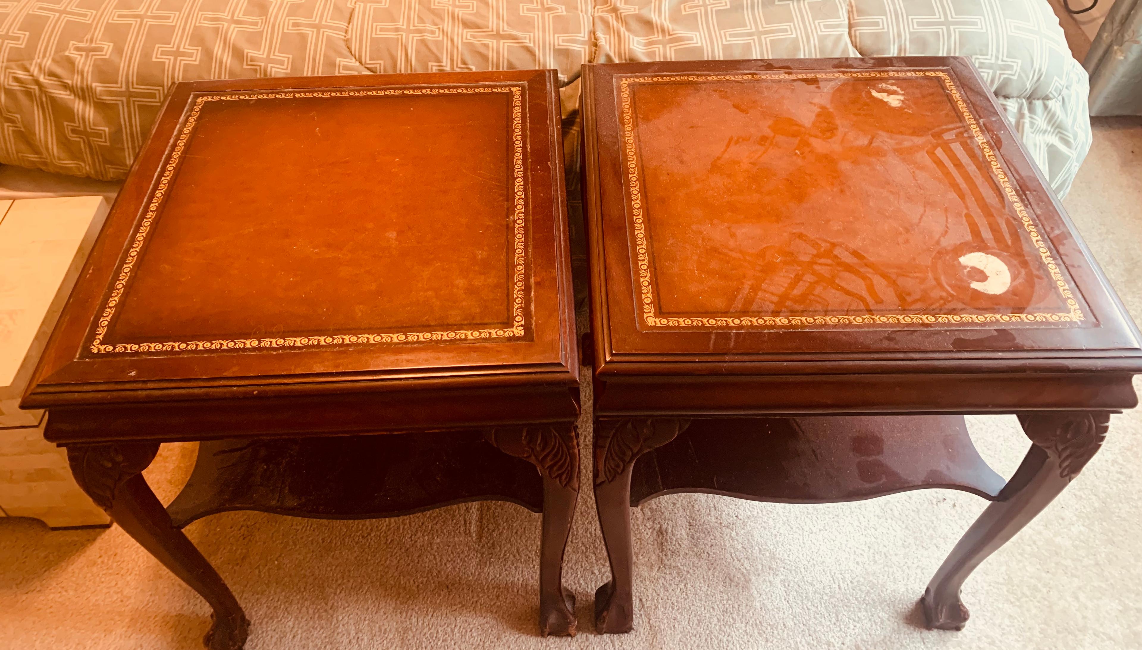 Pair of Leather Topped End Tables