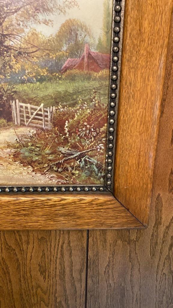 Antique Oak Framed Color English Cottage Scene Print