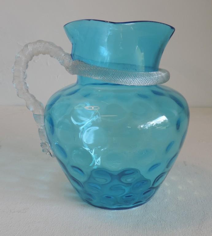 Wonderful Thumbprint Pattern Light Blue Blown Pitcher