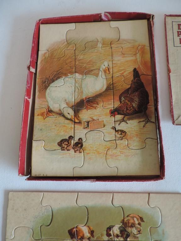 Three-Piece Antique Children's Book & Puzzle Lot