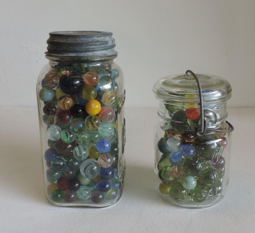 2 Jars Antique & Vintage Glass Marbles