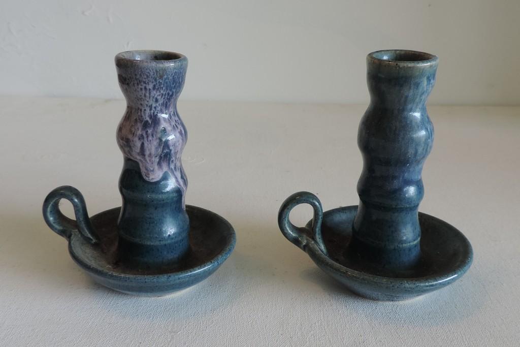 Pair Of John Garrou Old Fort Pottery Candlesticks