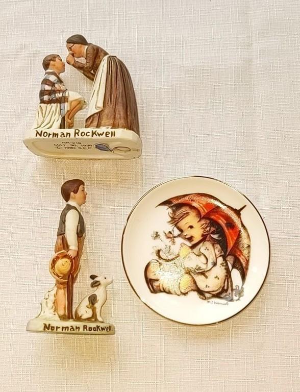 Hummel Plate and Norman Rockwell Figurine