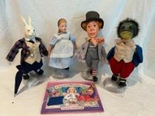 Lot of Alice In Wonderland Dolls and Book