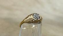 10 K Gold Dome Ring With Diamond Chips