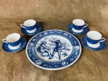 Set Of 4 Antique John Maddox & Sons Demitasse Cup & Saucers