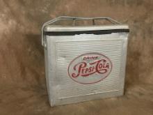 1960's Aluminum Drink Pepsi Cola In Red Ice Chest/Cooler