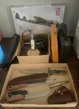 Lot of Gun Cases, Knives, Holster, and CB