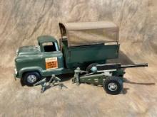 Buddy L Army Supply Corps Pressed Steel Toy Truck & Tow Behind Gun