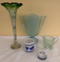 Assorted Beautiful Blue & Green Glassware