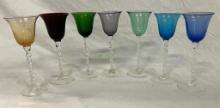 Lot Of 7 Vintage Colored Crystal Cordials