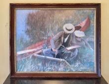 Impressionist Painting in Tall Grass with Canoe Print by John Singer Sargent