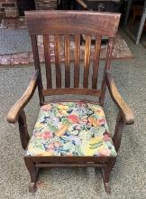 Antique Oak Rocker with Upholstered Seat