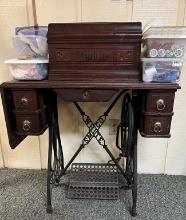 Antique White Sewing Machine Co. Pedal Operated Sewing Machine and Cabinet