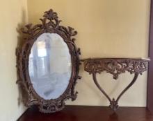 Vintage Sirocco Wood Decorative Mirror and Wall Shelf