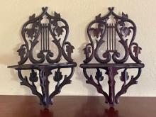 Pair Of Matching Carved Walnut Folding Wall Shelves