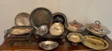 Tray Lot Of Silverplate & Brass Serving Ware