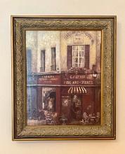 Quality Carved Wooden Frame Containing a Color Print of a French CafÃ©