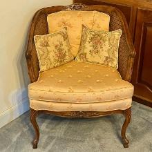 French Bergere Walnut Caned & Upholstered Chair By Bernhardt