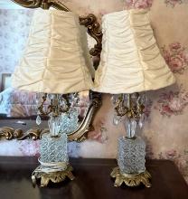 Pair Of Brass & Glass Table Lamps