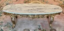 Louis 14 Oval Gilt Wood Marble Top Coffee Table