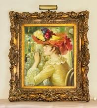Jose Puyet Padilla Oil On Canvas Of Victorian Women With Fancy Hat