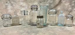 Lot of Old Glass Jars and Bottles