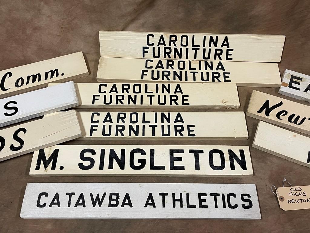 Lot of Twelve Old Newton, NC Wooden Signs