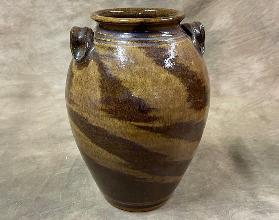 Signed Kim Ellington Brown and Cream Swirl One-Gallon Jar