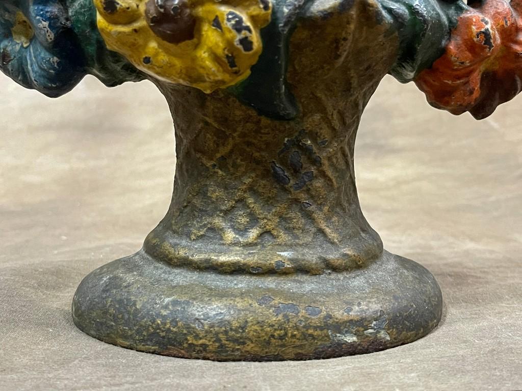 Antique Cast Iron Flower Basket Doorstop