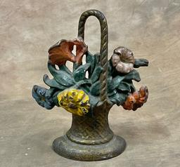 Antique Cast Iron Flower Basket Doorstop