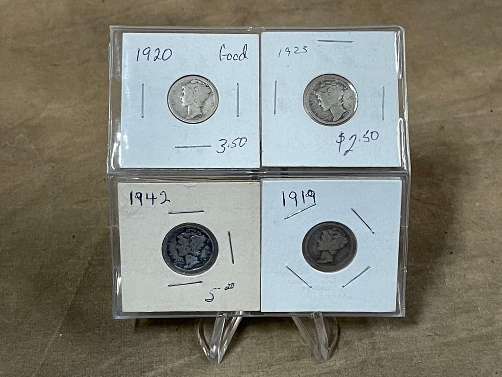 Lot Of 4 Mercury Head Dimes