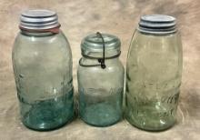Lot of Three Early Blue Canning Jars