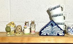 Beatrice Potter Figurines, Pyrex Coffee Cups & Delftware